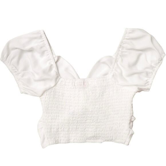 Wishful Thinking Crop Top, Sweetheart Pullover Puff Sleeve Womens Small, White - Picture 2 of 11